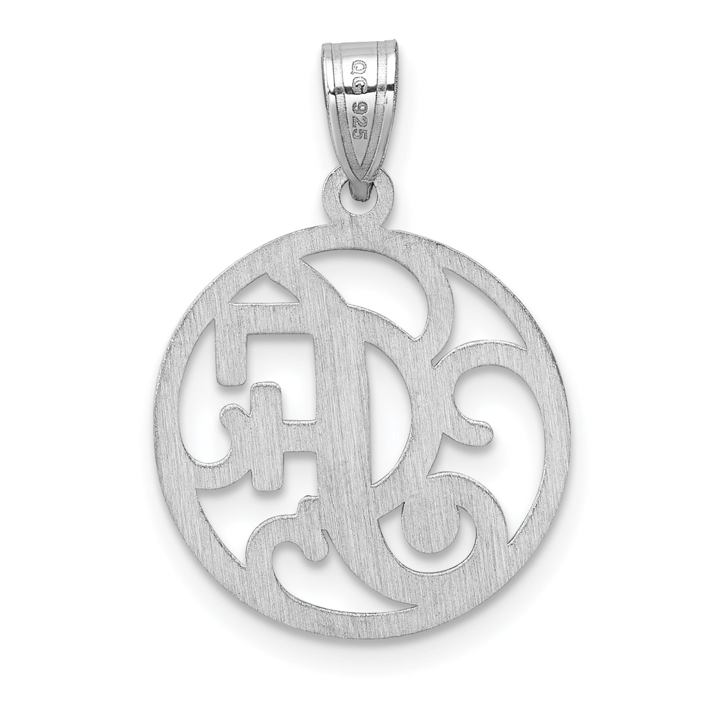 Small Sterling Silver Rhodium plated Fancy Script Letter F Initial Pendant