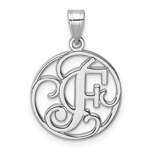 Small Sterling Silver Rhodium plated Fancy Script Letter F Initial Pendant