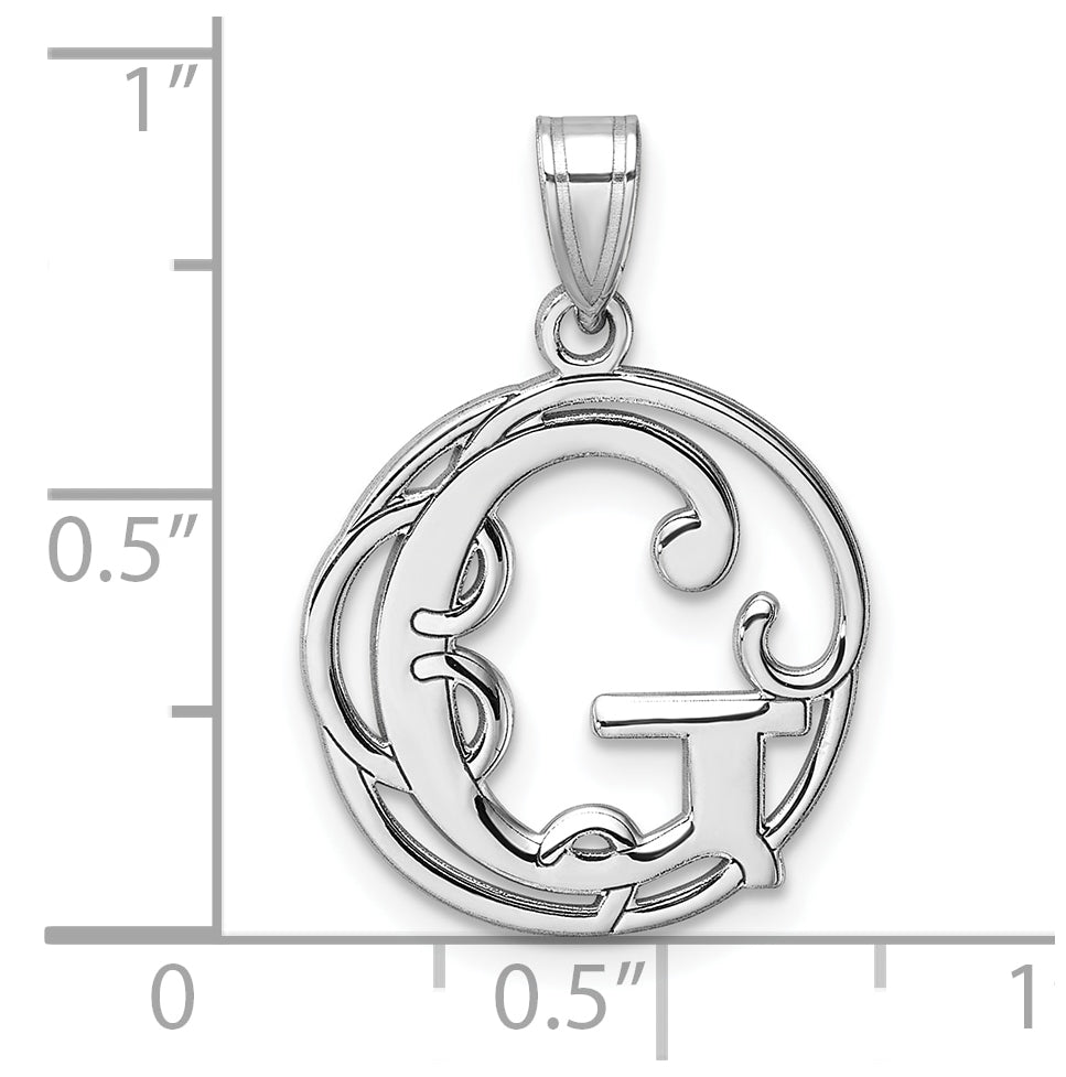 Small Sterling Silver Rhodium plated Fancy Script Letter G Initial Pendant