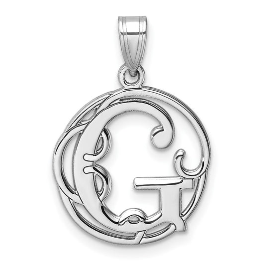 Small Sterling Silver Rhodium plated Fancy Script Letter G Initial Pendant
