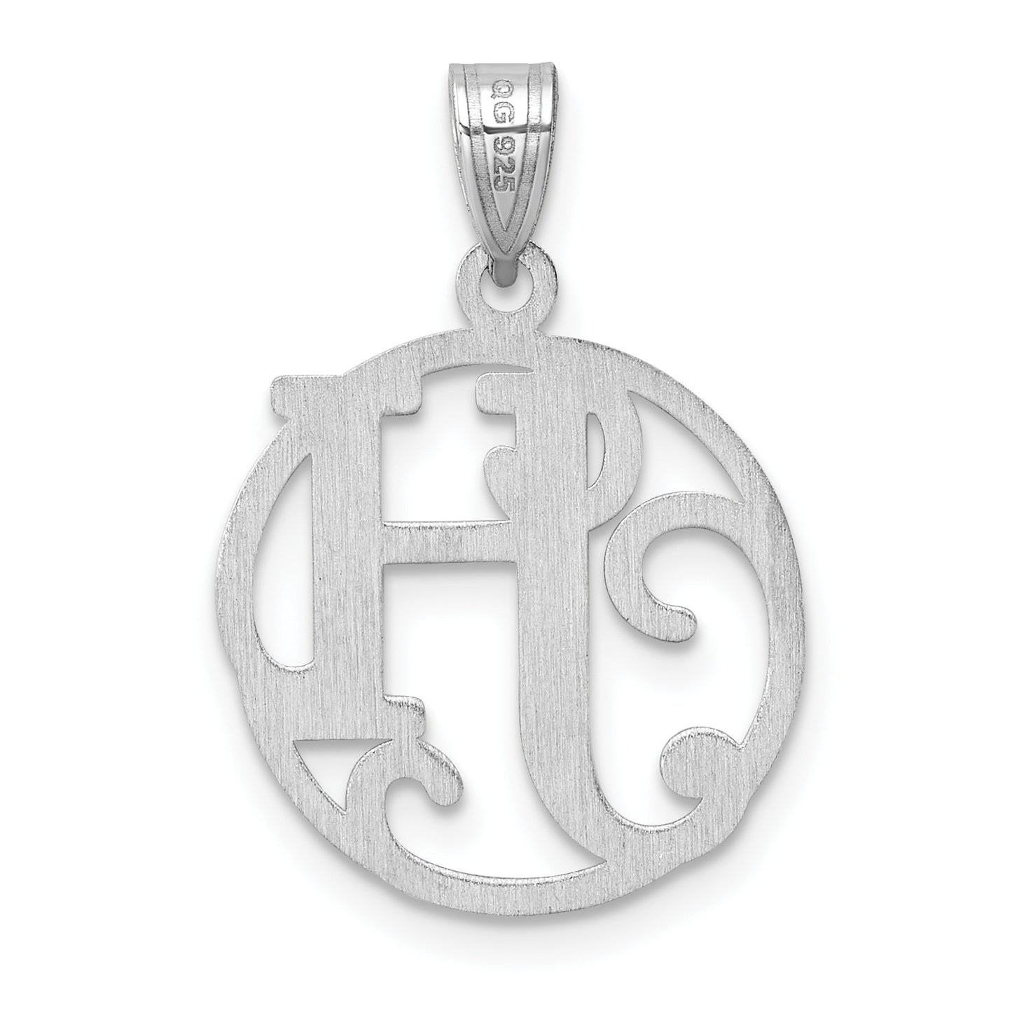 Small Sterling Silver Rhodium plated Fancy Script Letter H Initial Pendant