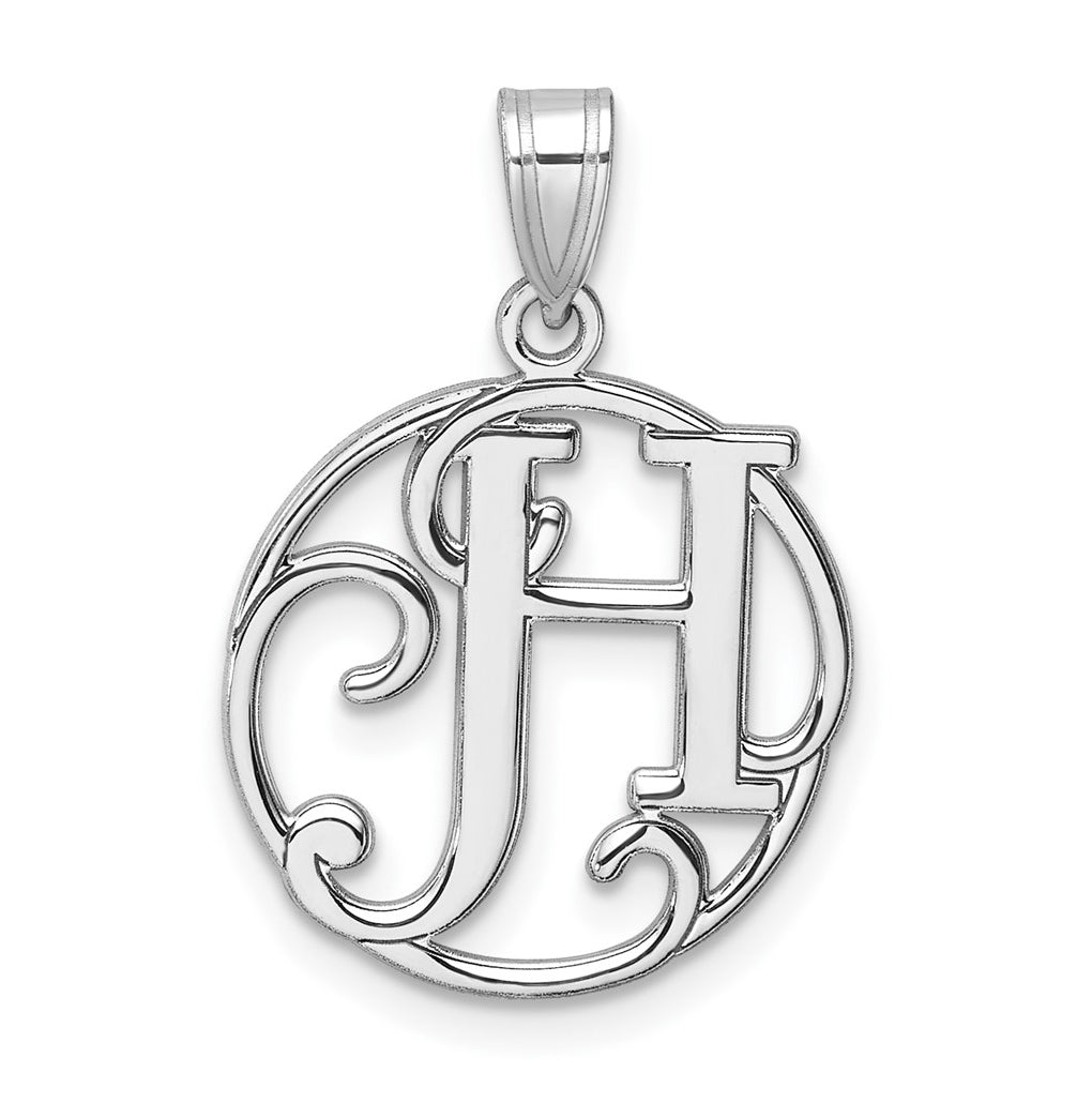 Small Sterling Silver Rhodium plated Fancy Script Letter H Initial Pendant