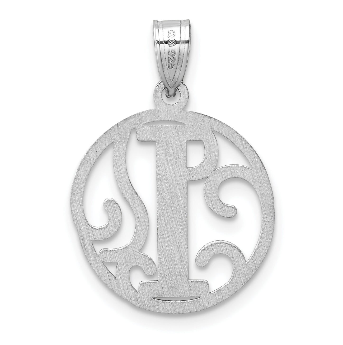 Small Sterling Silver Rhodium plated Fancy Script Letter I Initial Pendant