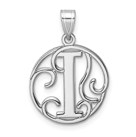 Small Sterling Silver Rhodium plated Fancy Script Letter I Initial Pendant