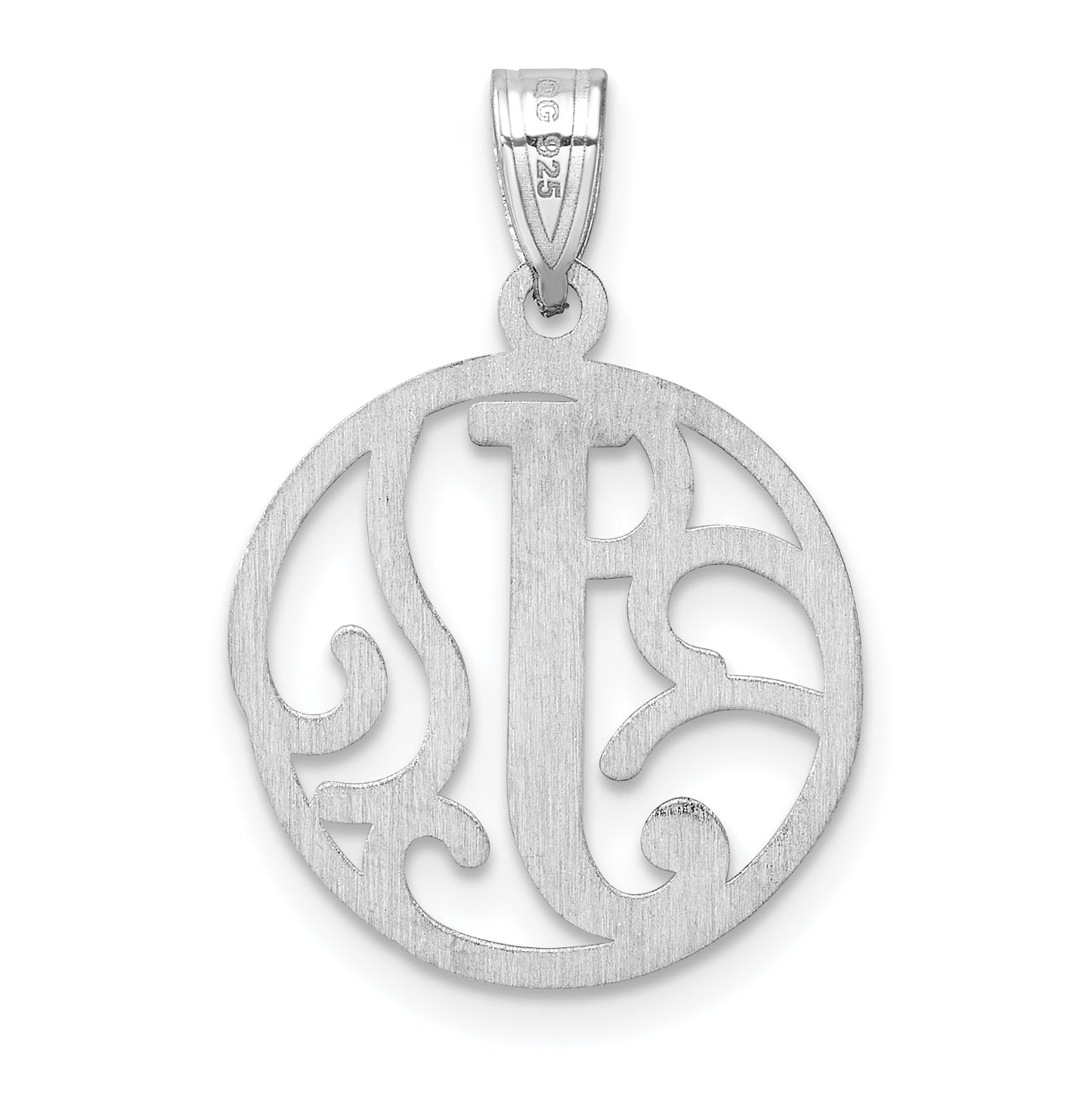Small Sterling Silver Rhodium plated Fancy Script Letter J Initial Pendant