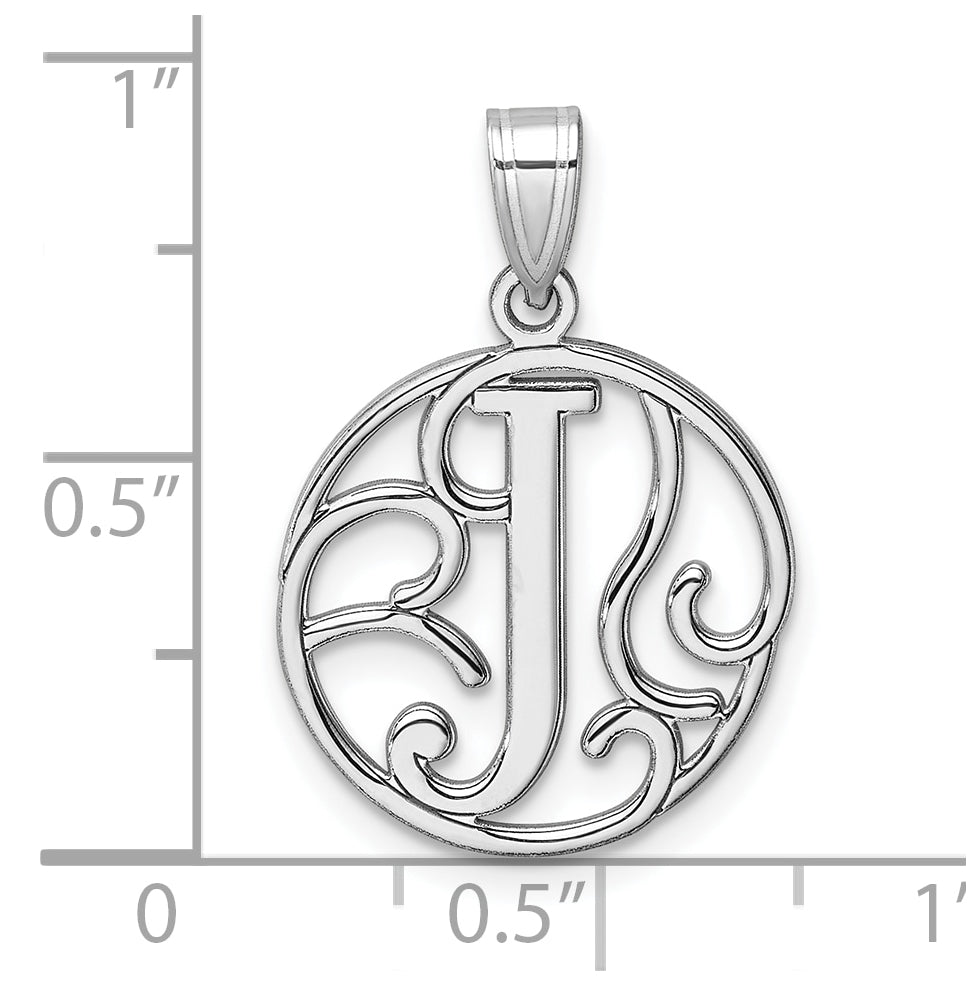 Small Sterling Silver Rhodium plated Fancy Script Letter J Initial Pendant