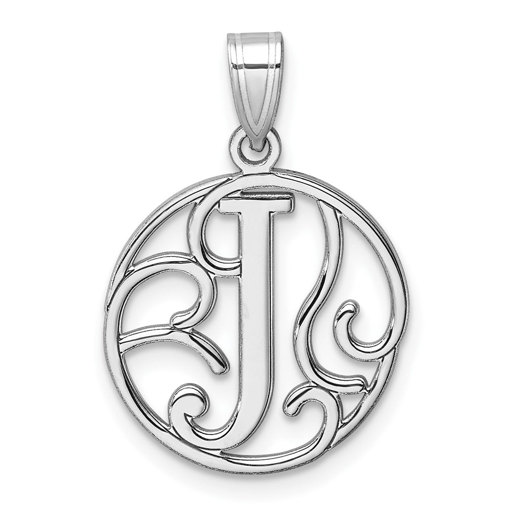 Small Sterling Silver Rhodium plated Fancy Script Letter J Initial Pendant