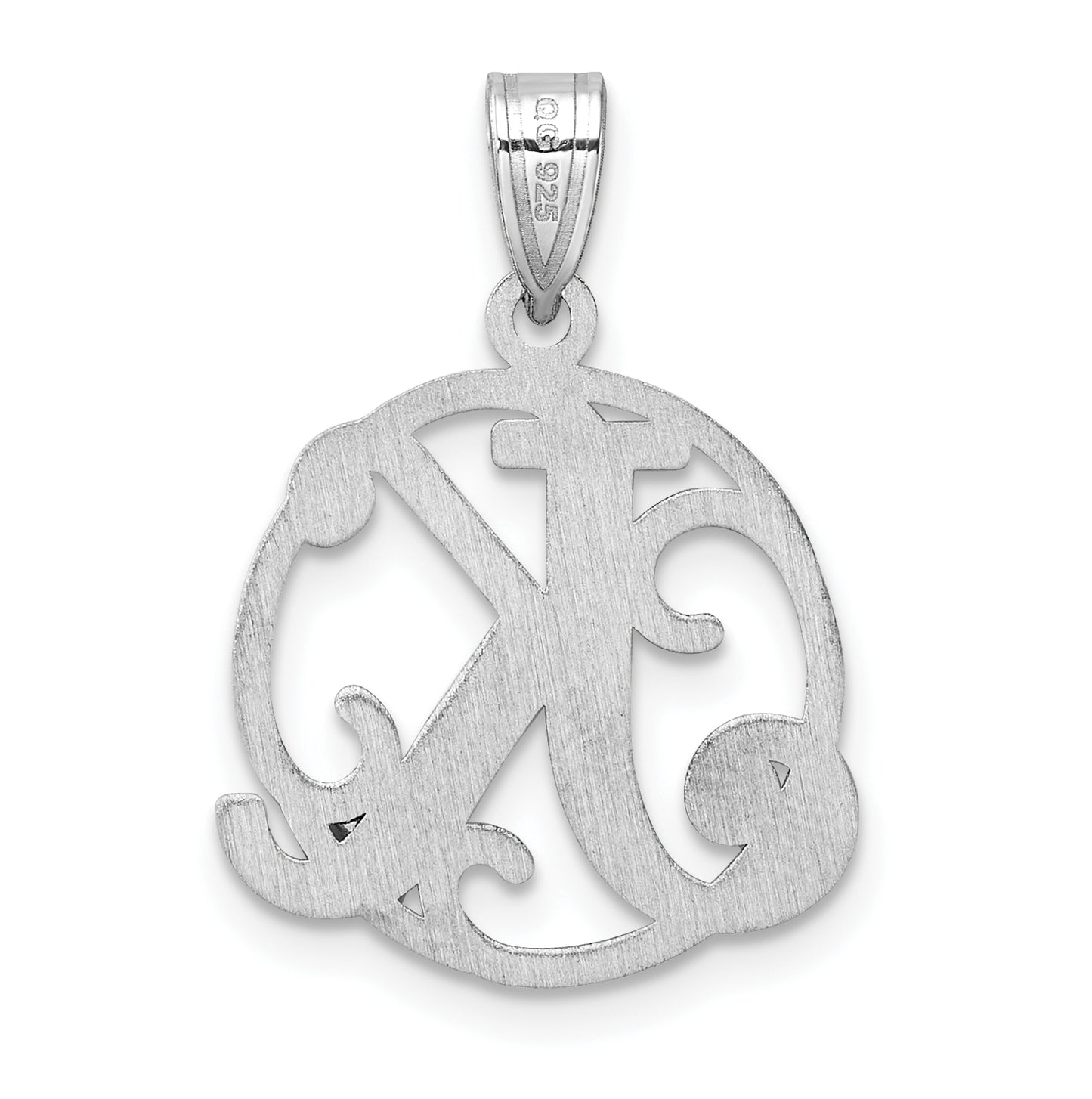 Small Sterling Silver Rhodium plated Fancy Script Letter K Initial Pendant