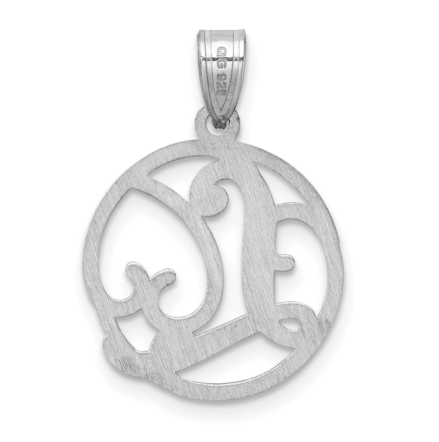 Small Sterling Silver Rhodium plated Fancy Script Letter L Initial Pendant