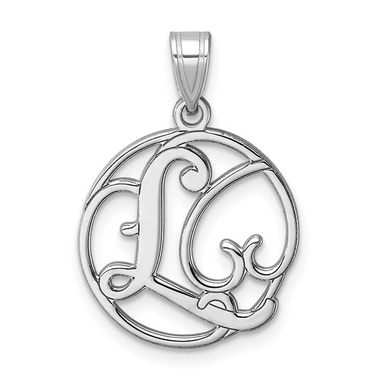 Small Sterling Silver Rhodium plated Fancy Script Letter L Initial Pendant