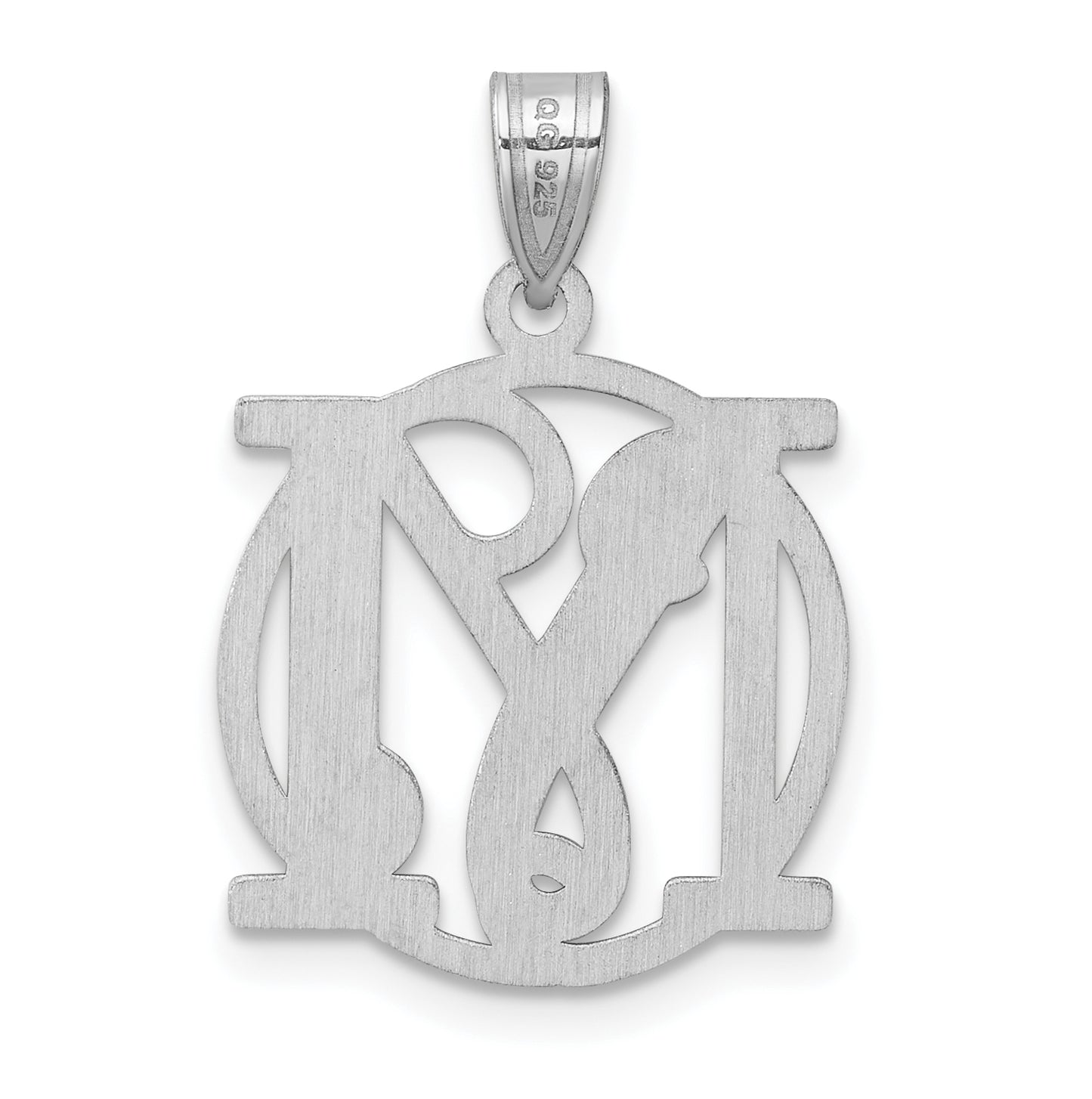 Small Sterling Silver Rhodium plated Fancy Script Letter M Initial Pendant