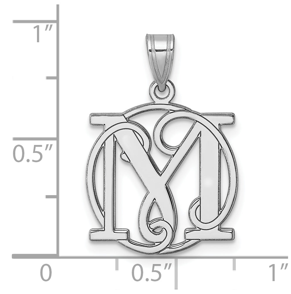 Small Sterling Silver Rhodium plated Fancy Script Letter M Initial Pendant