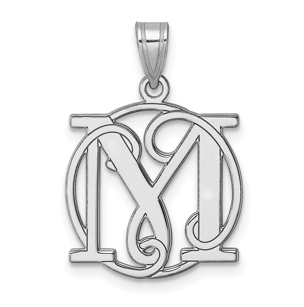 Small Sterling Silver Rhodium plated Fancy Script Letter M Initial Pendant