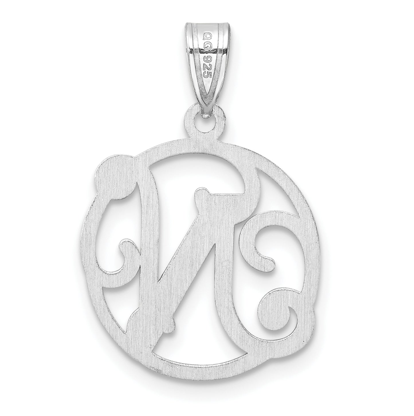 Small Sterling Silver Rhodium plated Fancy Script Letter N Initial Pendant