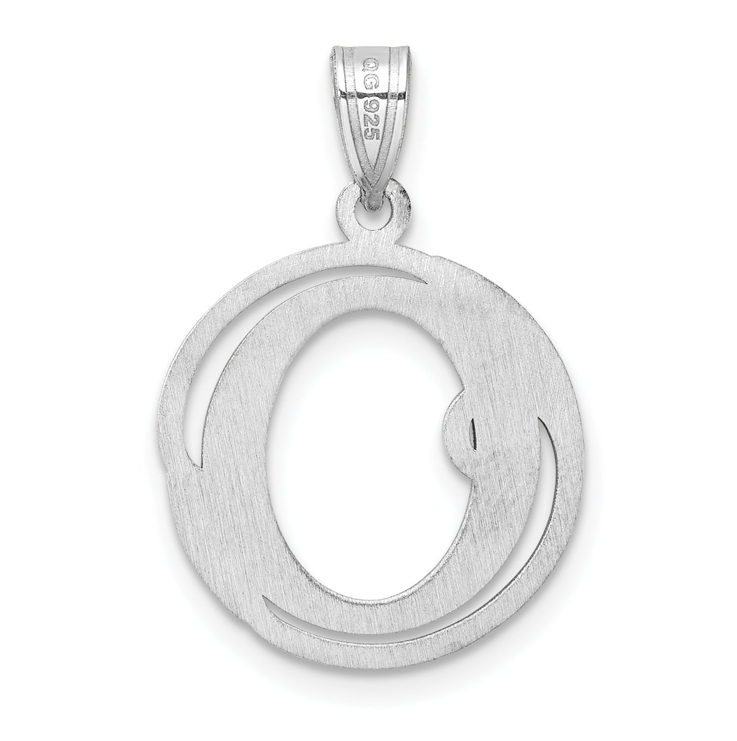 Small Sterling Silver Rhodium plated Fancy Script Letter O Initial Pendant