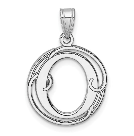 Small Sterling Silver Rhodium plated Fancy Script Letter O Initial Pendant
