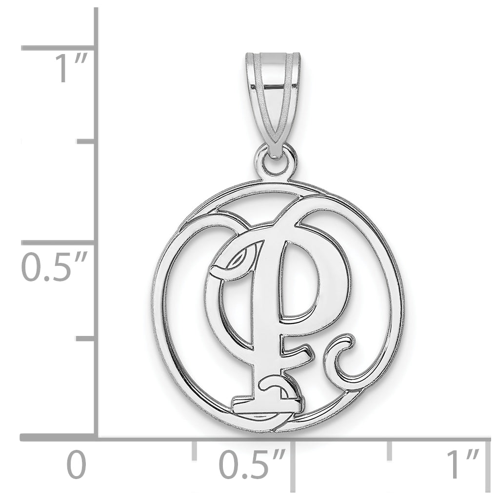 Small Sterling Silver Rhodium plated Fancy Script Letter P Initial Pendant
