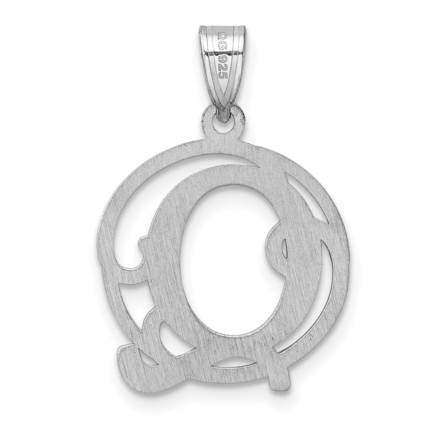 Small Sterling Silver Rhodium plated Fancy Script Letter Q Initial Pendant