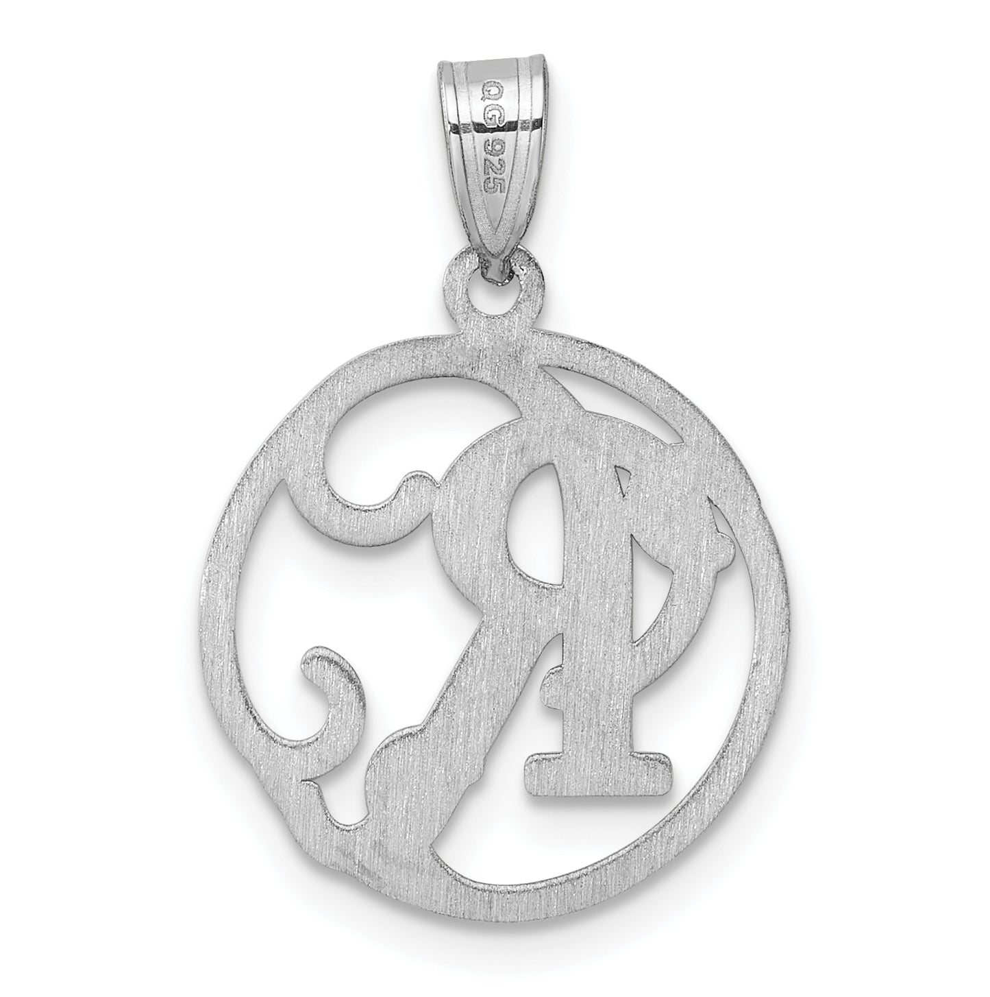 Small Sterling Silver Rhodium plated Fancy Script Letter R Initial Pendant