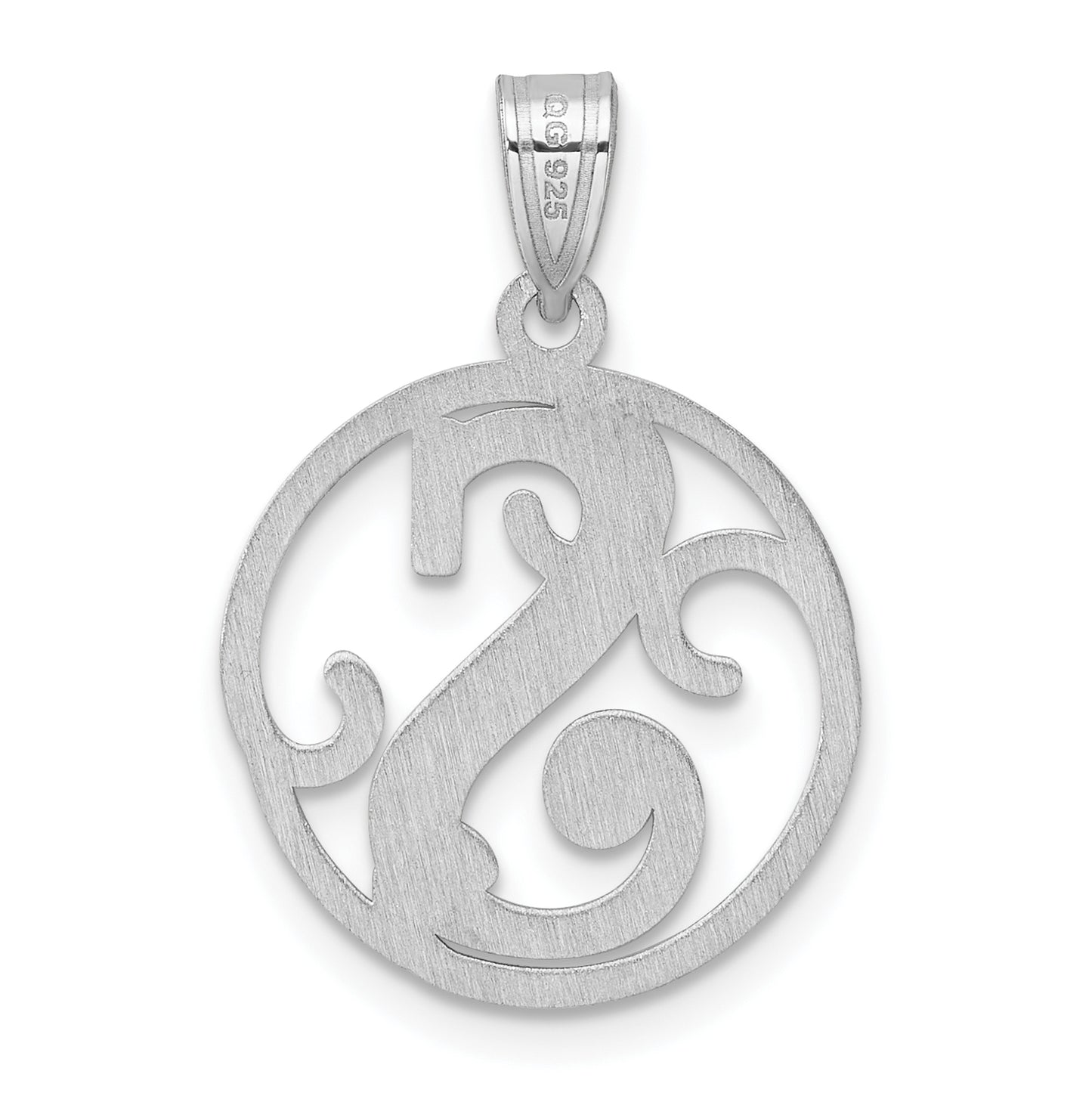 Small Sterling Silver Rhodium plated Fancy Script Letter S Initial Pendant