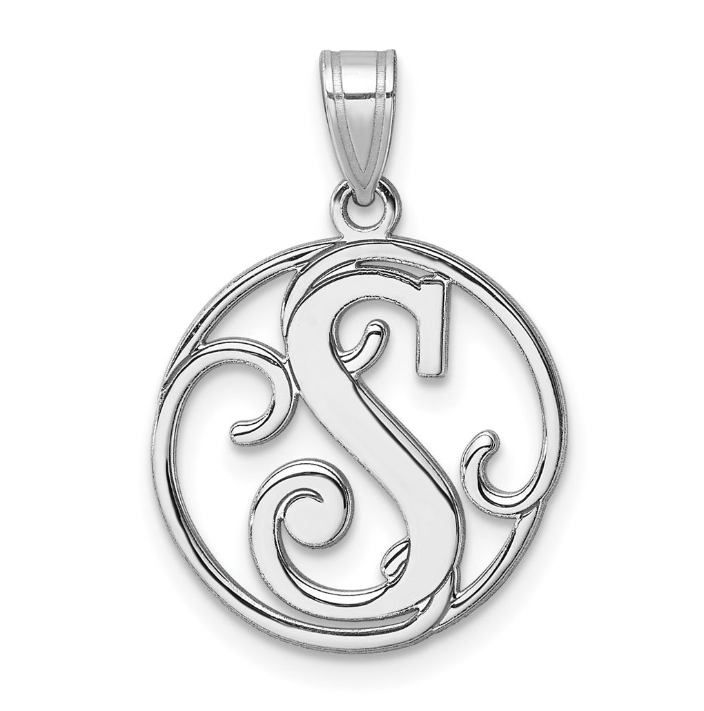 Small Sterling Silver Rhodium plated Fancy Script Letter S Initial Pendant