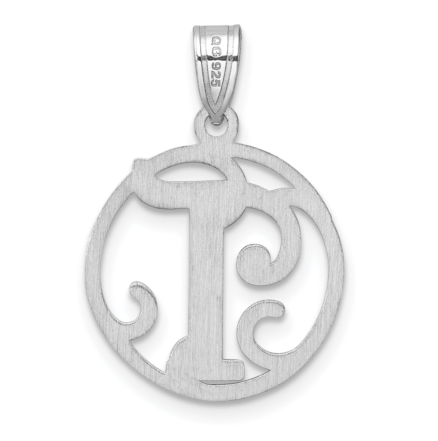 Small Sterling Silver Rhodium plated Fancy Script Letter T Initial Pendant