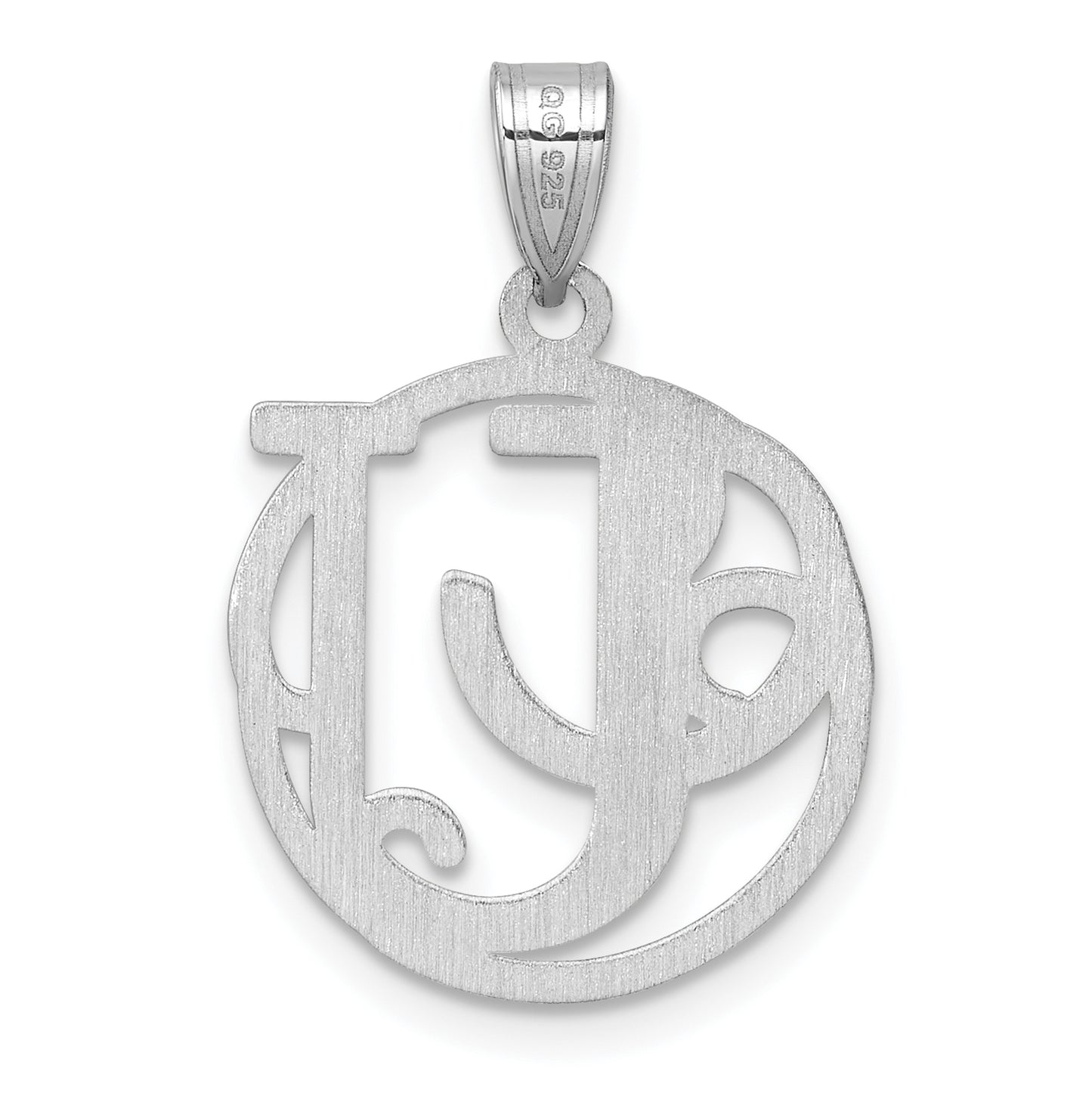 Small Sterling Silver Rhodium plated Fancy Script Letter U Initial Pendant