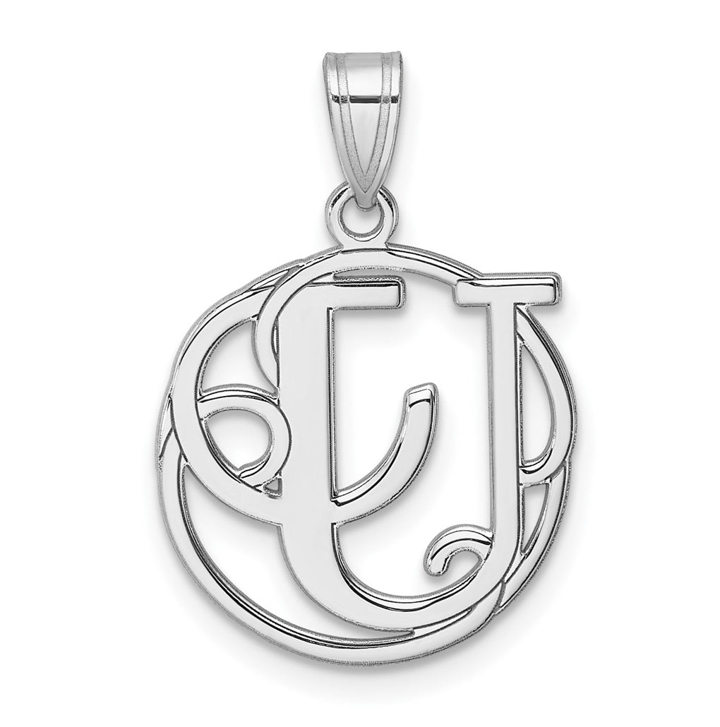 Small Sterling Silver Rhodium plated Fancy Script Letter U Initial Pendant