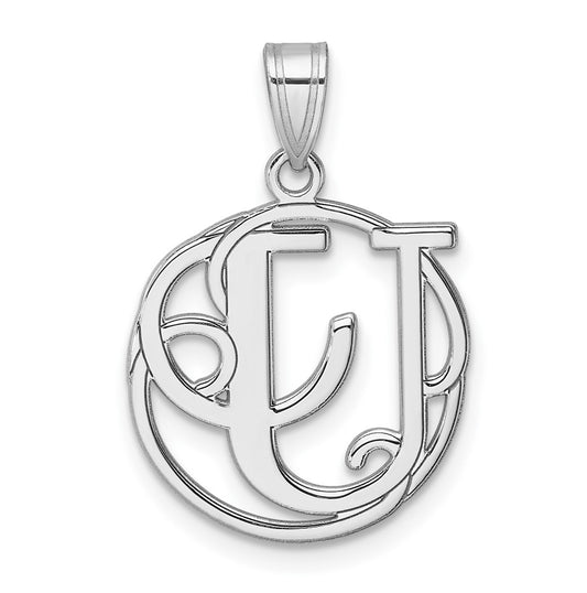 Small Sterling Silver Rhodium plated Fancy Script Letter U Initial Pendant