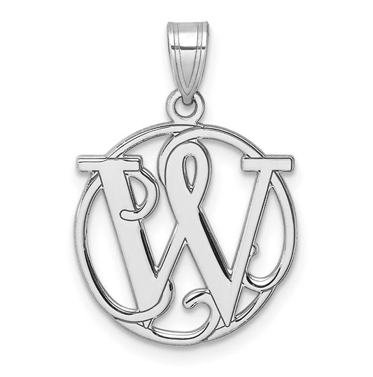 Small Sterling Silver Rhodium plated Fancy Script Letter W Initial Pendant