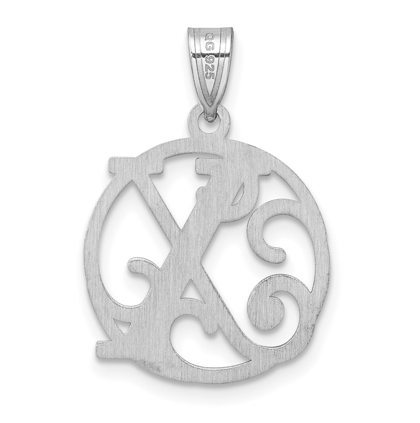 Small Sterling Silver Rhodium plated Fancy Script Letter X Initial Pendant