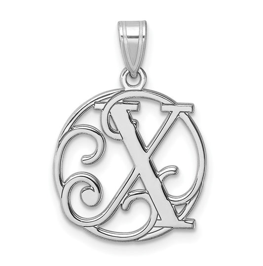 Small Sterling Silver Rhodium plated Fancy Script Letter X Initial Pendant