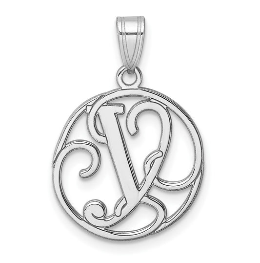 Small Sterling Silver Rhodium plated Fancy Script Letter Y Initial Pendant