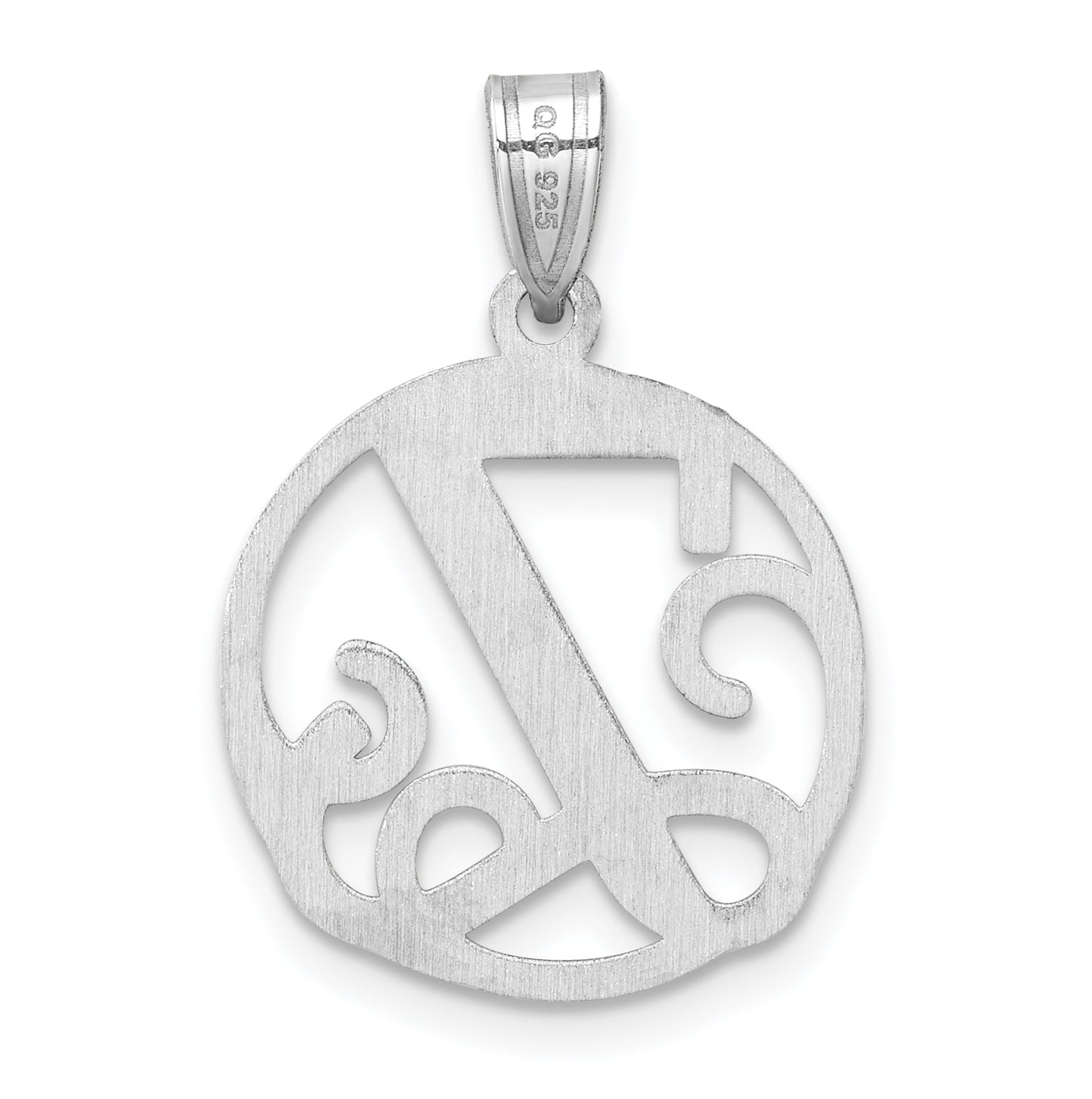 Small Sterling Silver Rhodium plated Fancy Script Letter Z Initial Pendant