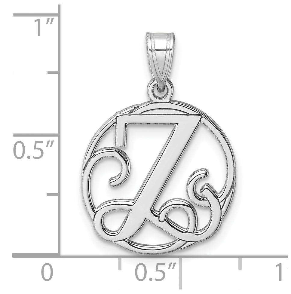 Small Sterling Silver Rhodium plated Fancy Script Letter Z Initial Pendant