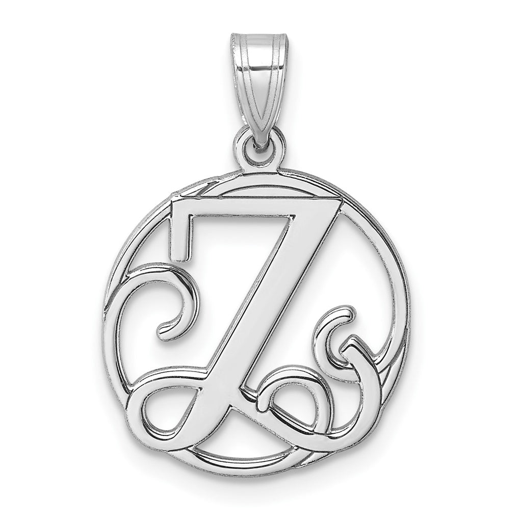 Small Sterling Silver Rhodium plated Fancy Script Letter Z Initial Pendant