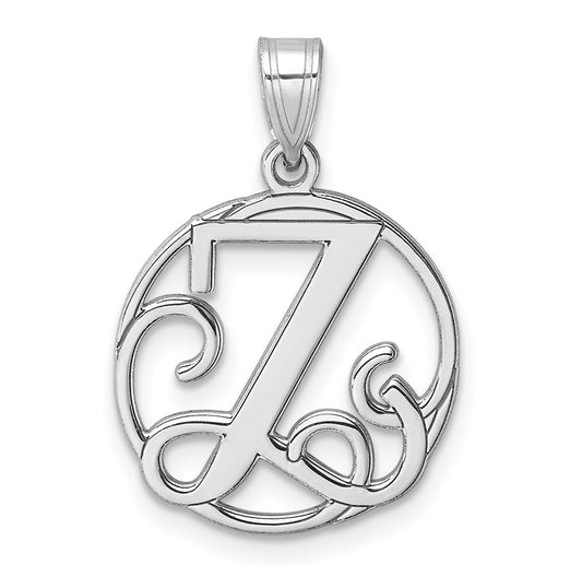 Small Sterling Silver Rhodium plated Fancy Script Letter Z Initial Pendant