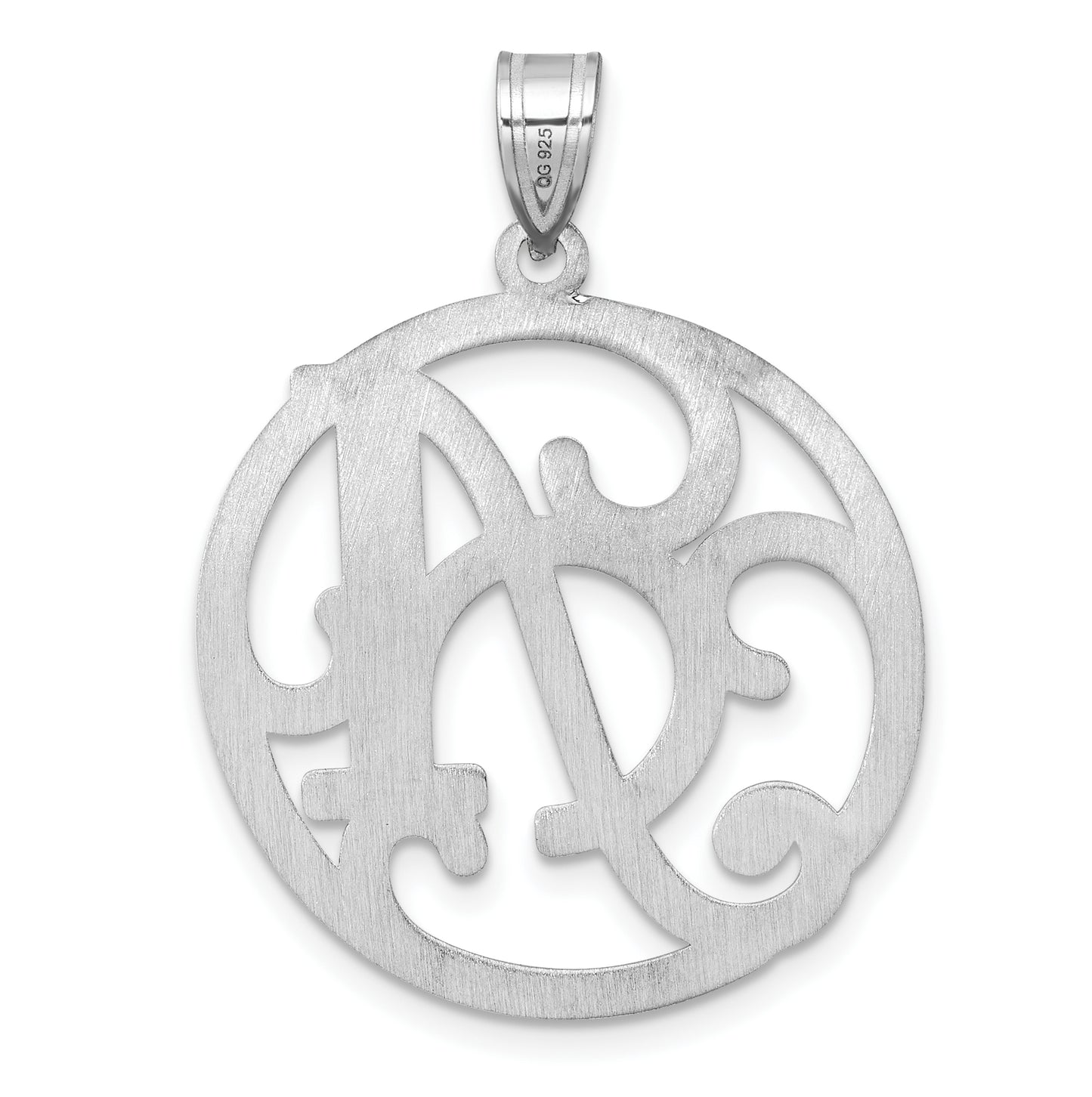 Large Sterling Silver Rhodium plated Fancy Script Letter A Initial Pendant