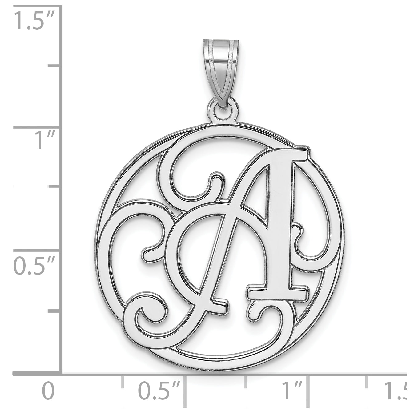 Large Sterling Silver Rhodium plated Fancy Script Letter A Initial Pendant