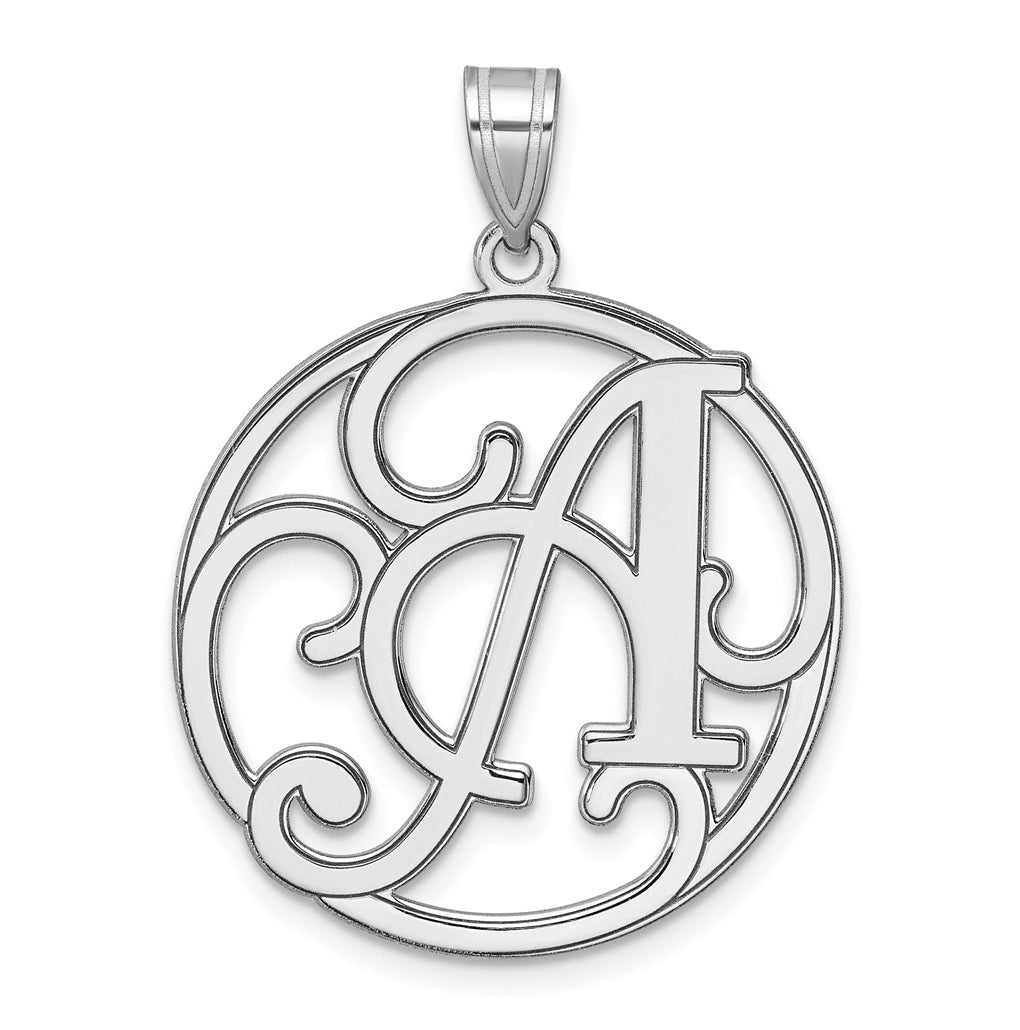 Large Sterling Silver Rhodium plated Fancy Script Letter A Initial Pendant