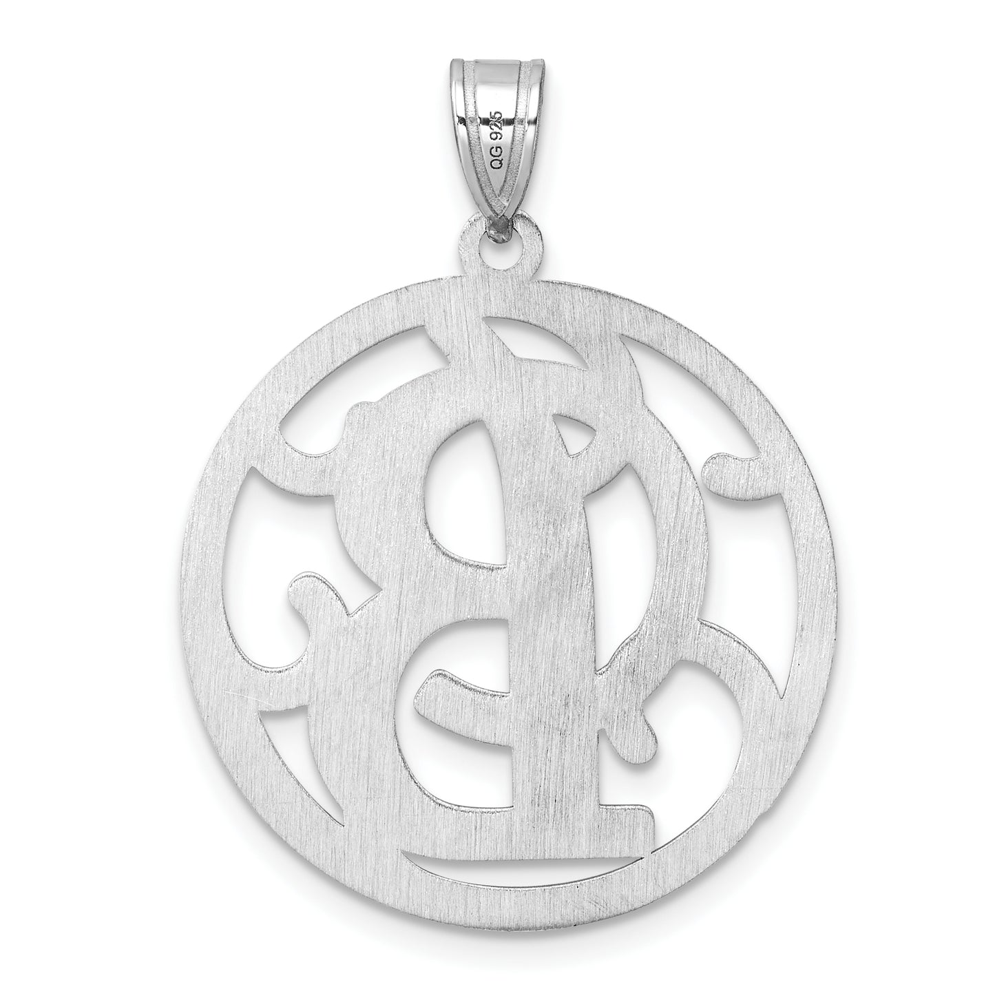 Large Sterling Silver Rhodium plated Fancy Script Letter B Initial Pendant