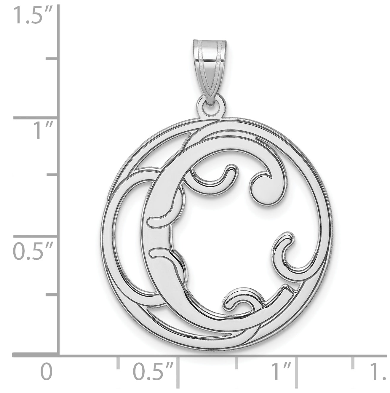 Large Sterling Silver Rhodium plated Fancy Script Letter C Initial Pendant