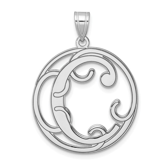 Large Sterling Silver Rhodium plated Fancy Script Letter C Initial Pendant