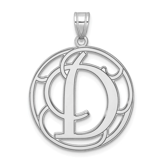 Large Sterling Silver Rhodium plated Fancy Script Letter D Initial Pendant