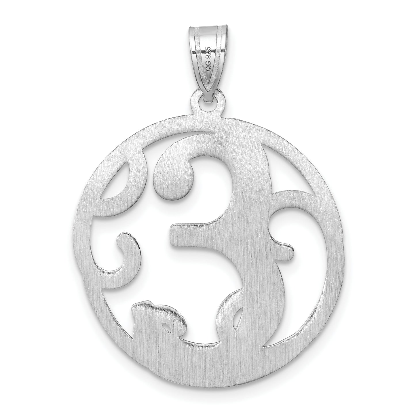 Large Sterling Silver Rhodium plated Fancy Script Letter E Initial Pendant