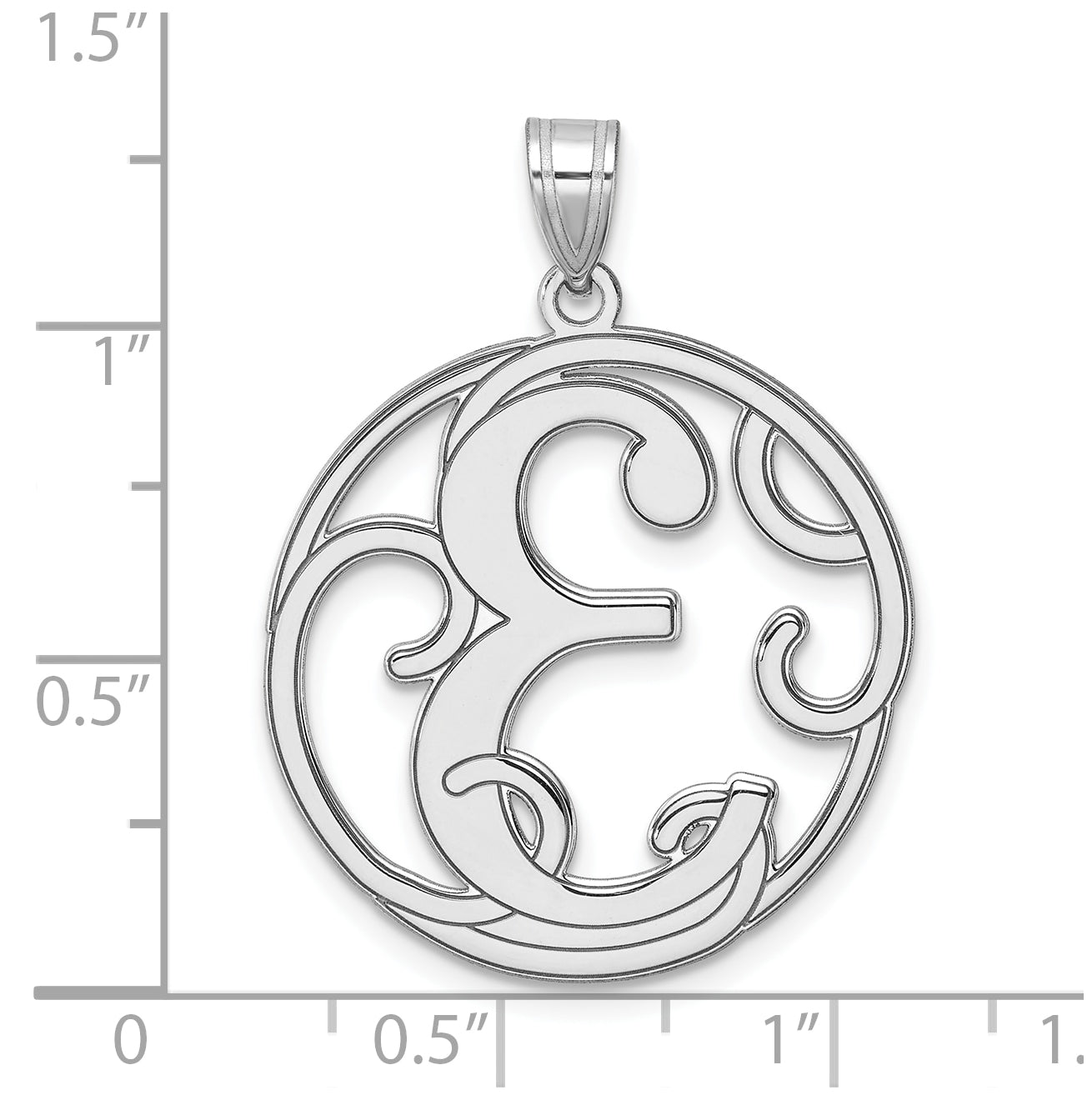 Large Sterling Silver Rhodium plated Fancy Script Letter E Initial Pendant