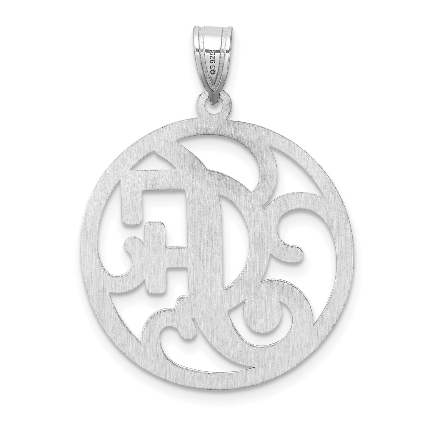 Large Sterling Silver Rhodium plated Fancy Script Letter F Initial Pendant