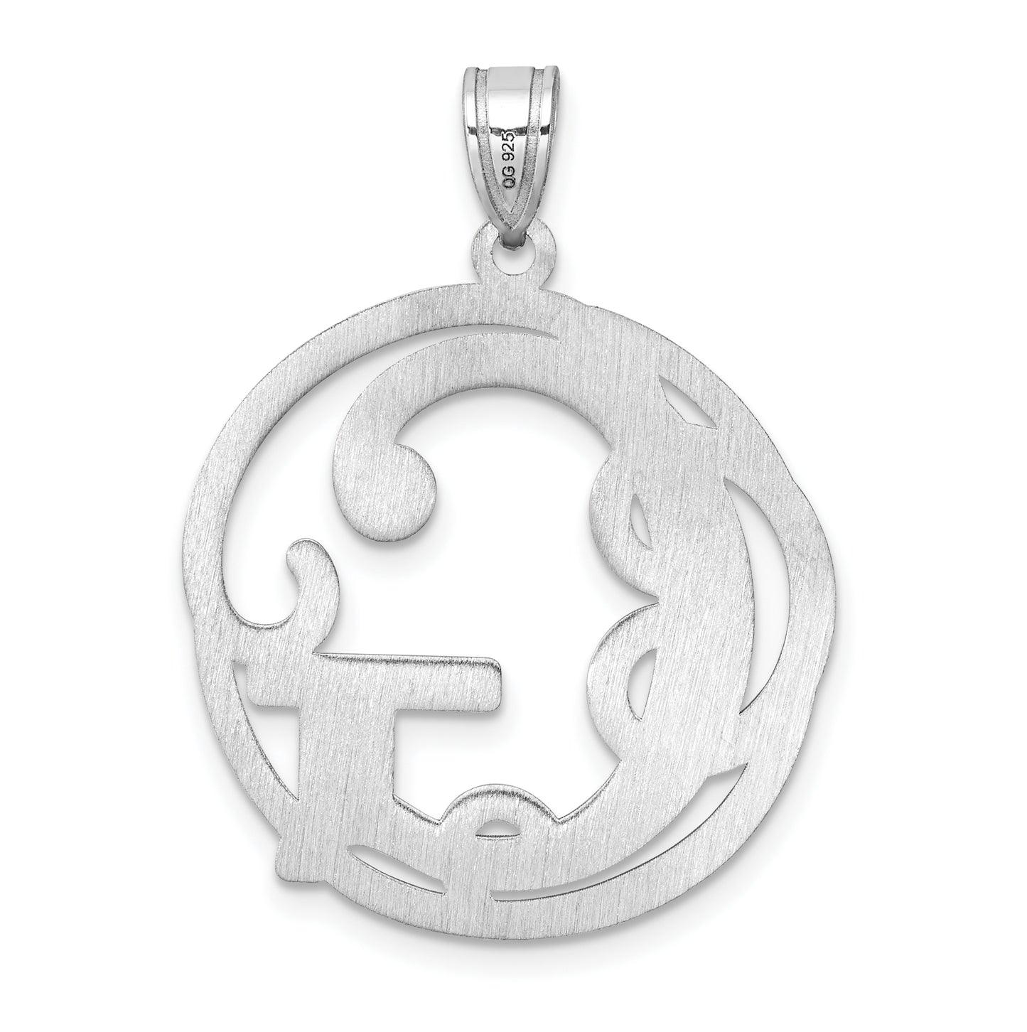 Large Sterling Silver Rhodium plated Fancy Script Letter G Initial Pendant