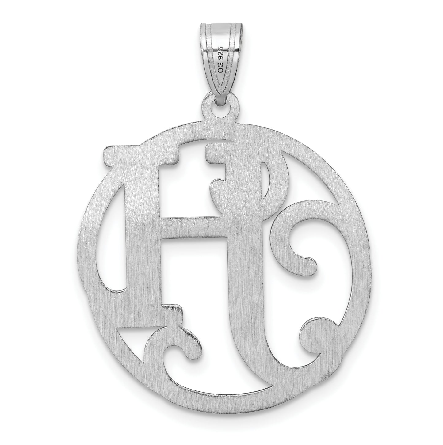 Large Sterling Silver Rhodium plated Fancy Script Letter H Initial Pendant