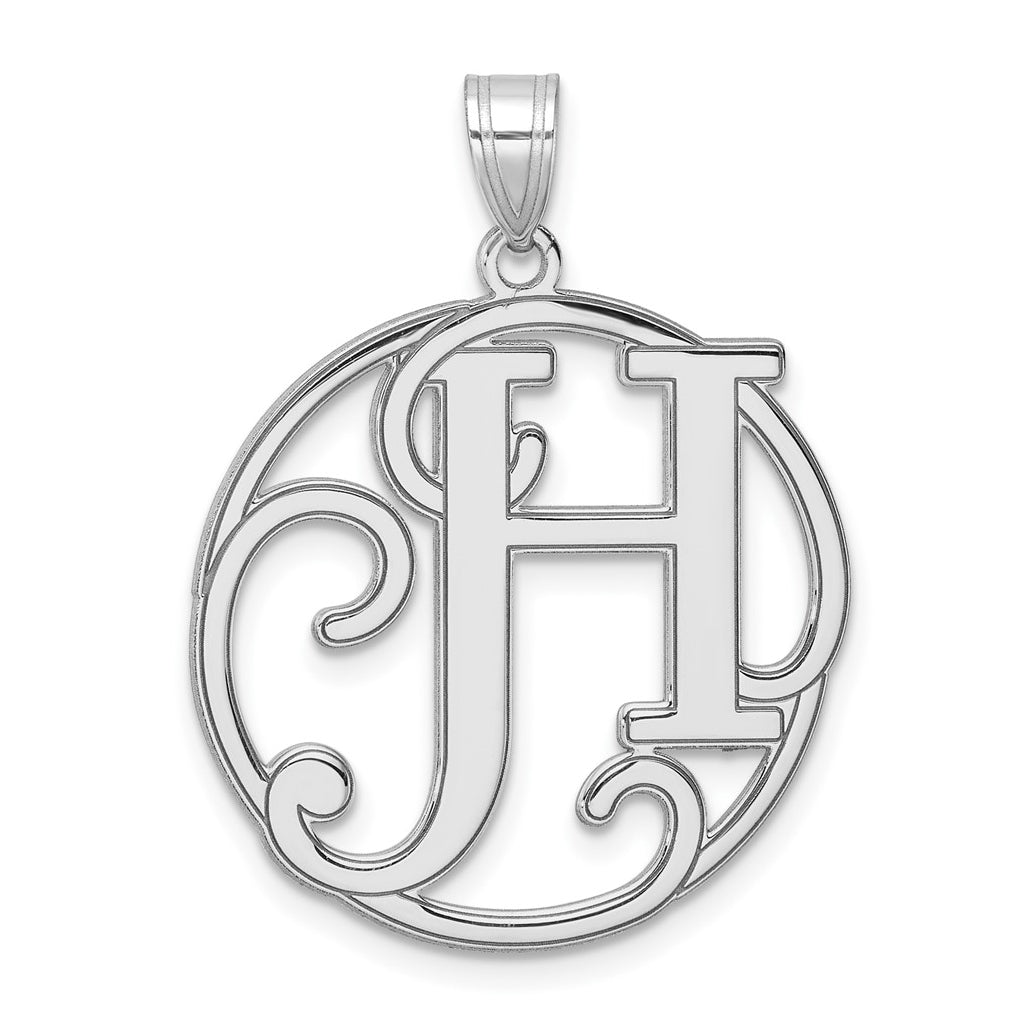 Large Sterling Silver Rhodium plated Fancy Script Letter H Initial Pendant